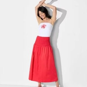 Women's Smocked Waist Maxi Skirt, Red XXL
